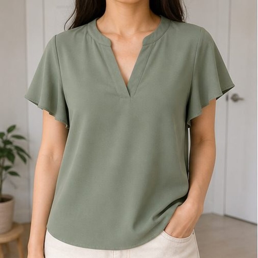 Burgundy V Neck Top - Picture 2 of 6